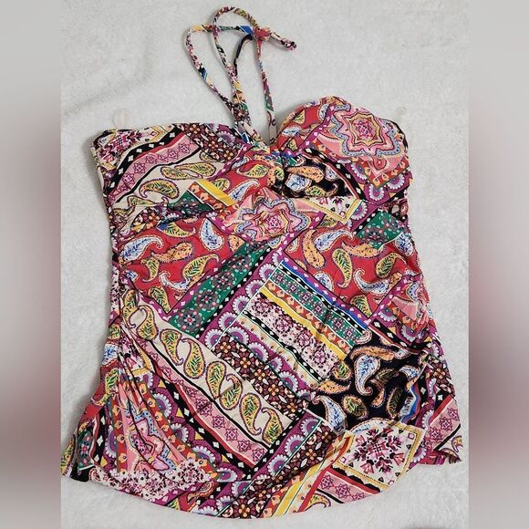 Bleu Rod Swim Set Beattie Patchwork Paisley Bandeau Halter Tankini Size 10 - Picture 4 of 10